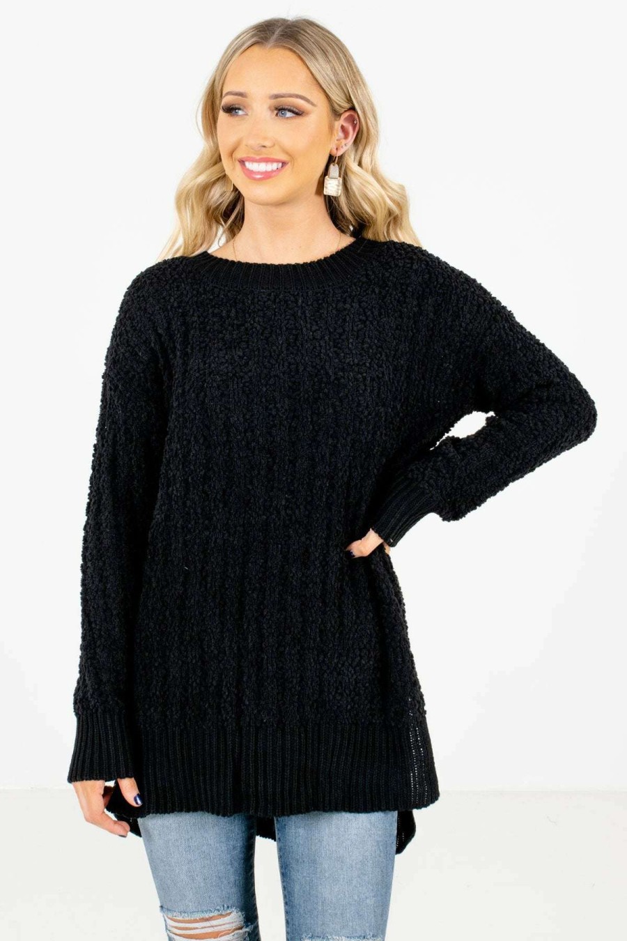 Sweaters * | Best Pirce Bella Ella Boutique Crushing On You Black Sweater