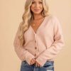 Sweaters * | Cheapest Wholesale Fashion Trends Promises Button Up Sweater Pink