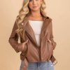 Jackets * | New Zenana Biker Ride Belted Leather Jacket Dark Brown