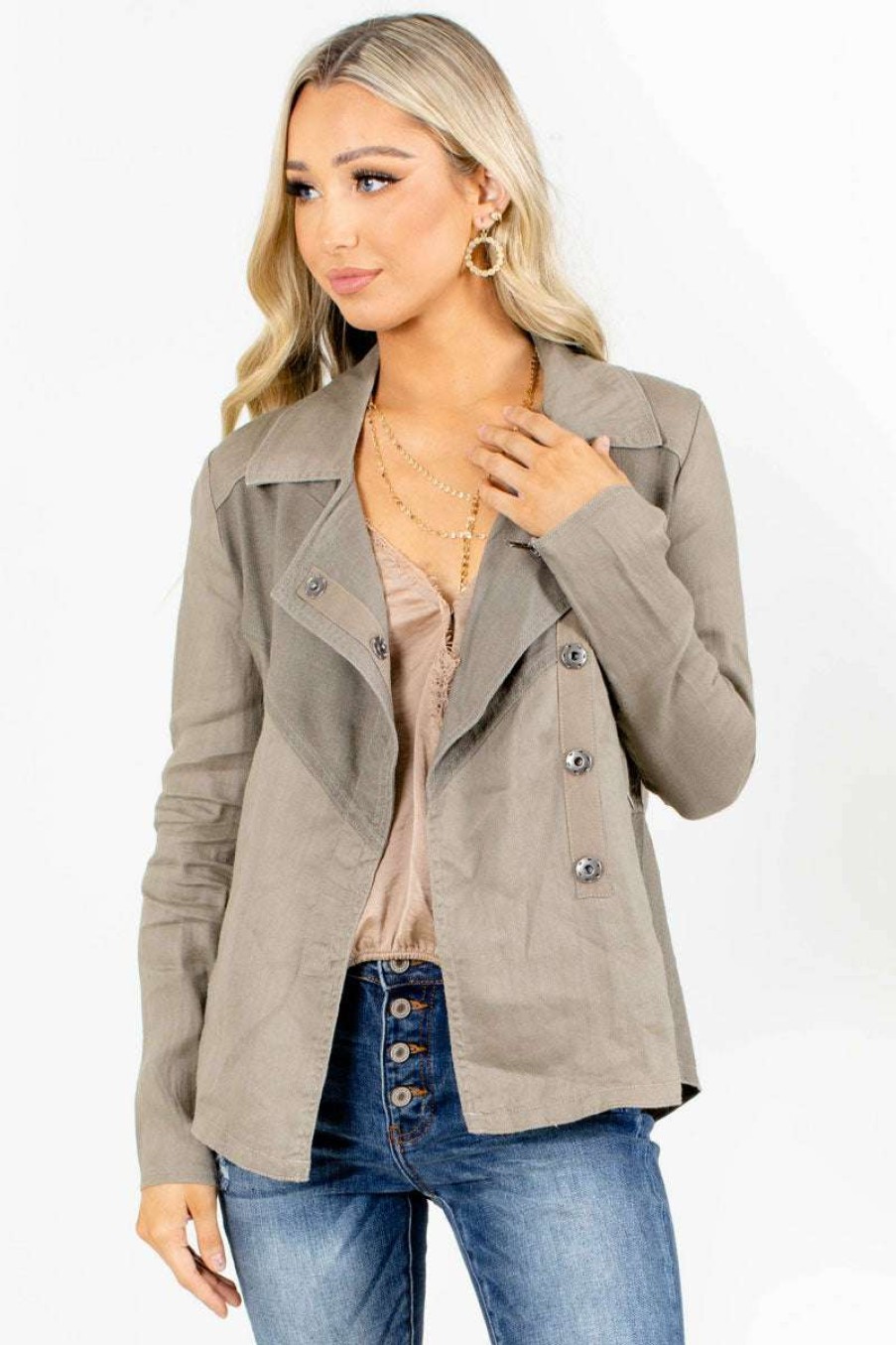 Jackets * | Flash Sale Wholesale Fashion Square Take My Hand Lightweight Jacket Light Green