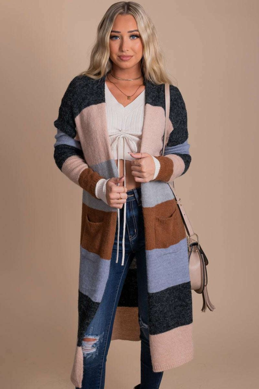 Cardigans * | Wholesale Hyfve Special Moments Striped Cardigan Blue