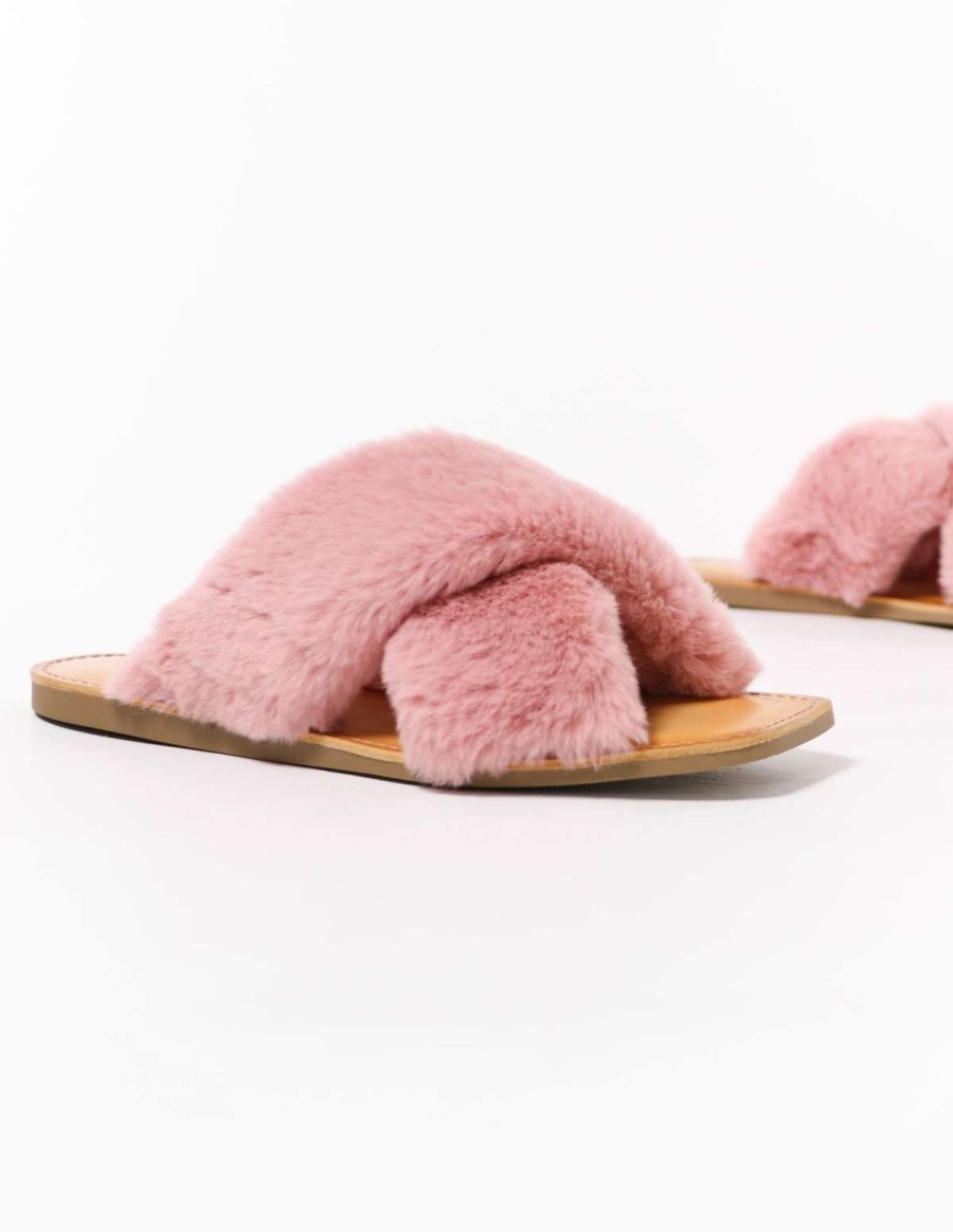 Shoes * | Best Reviews Of Soda Fuzzy Business Slide Mauve