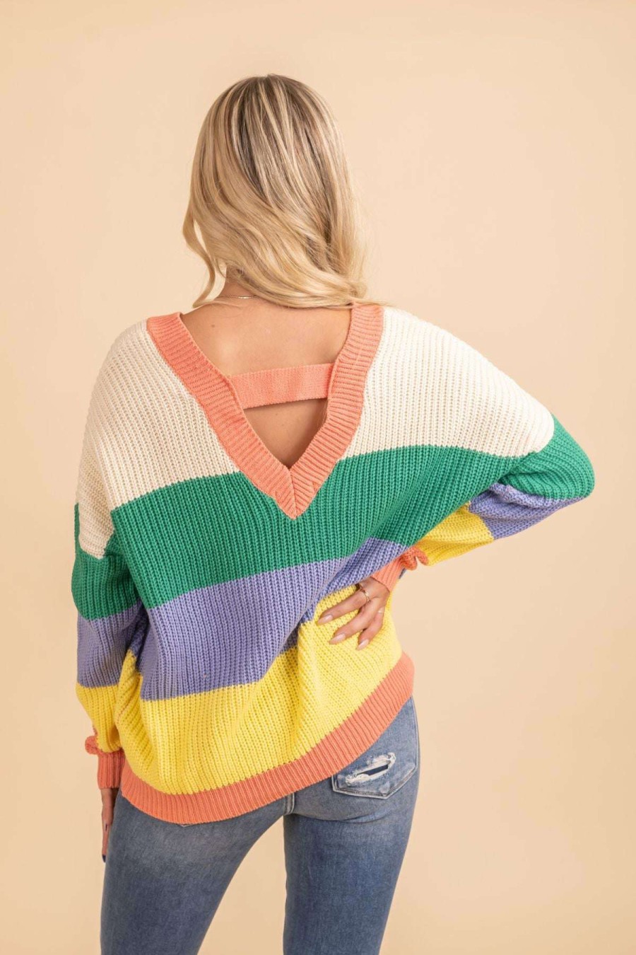 Sweaters * | Best Pirce Wholesale Fashion Trends Life In Color Striped Sweater Cream