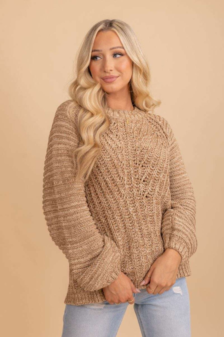 Sweaters * | Flash Sale Wholesale Fashion Trends Sit By The Fire Knit Sweater Brown