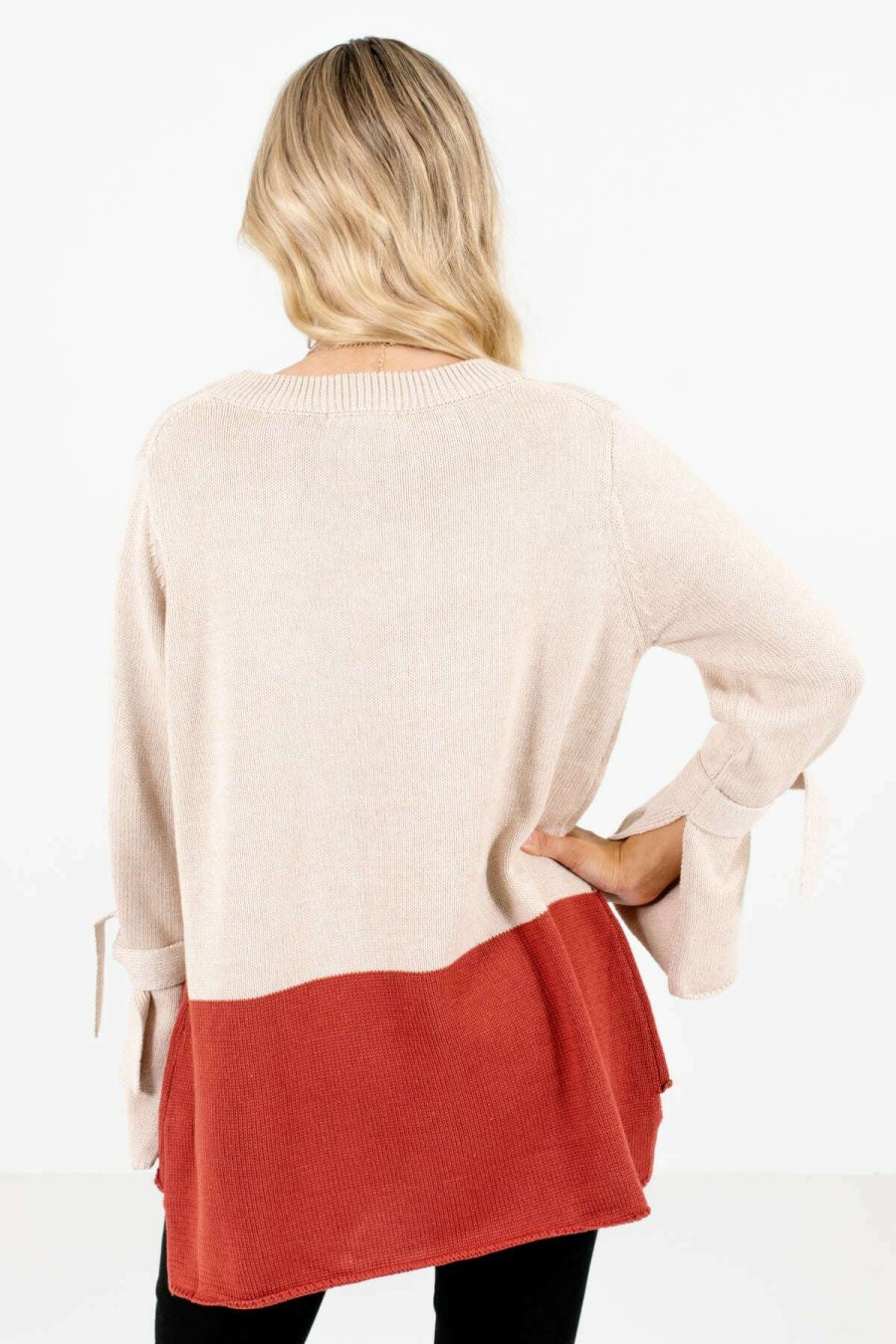 Sweaters * | Buy Bella Ella Boutique Take A Chance Beige Color Block Sweater