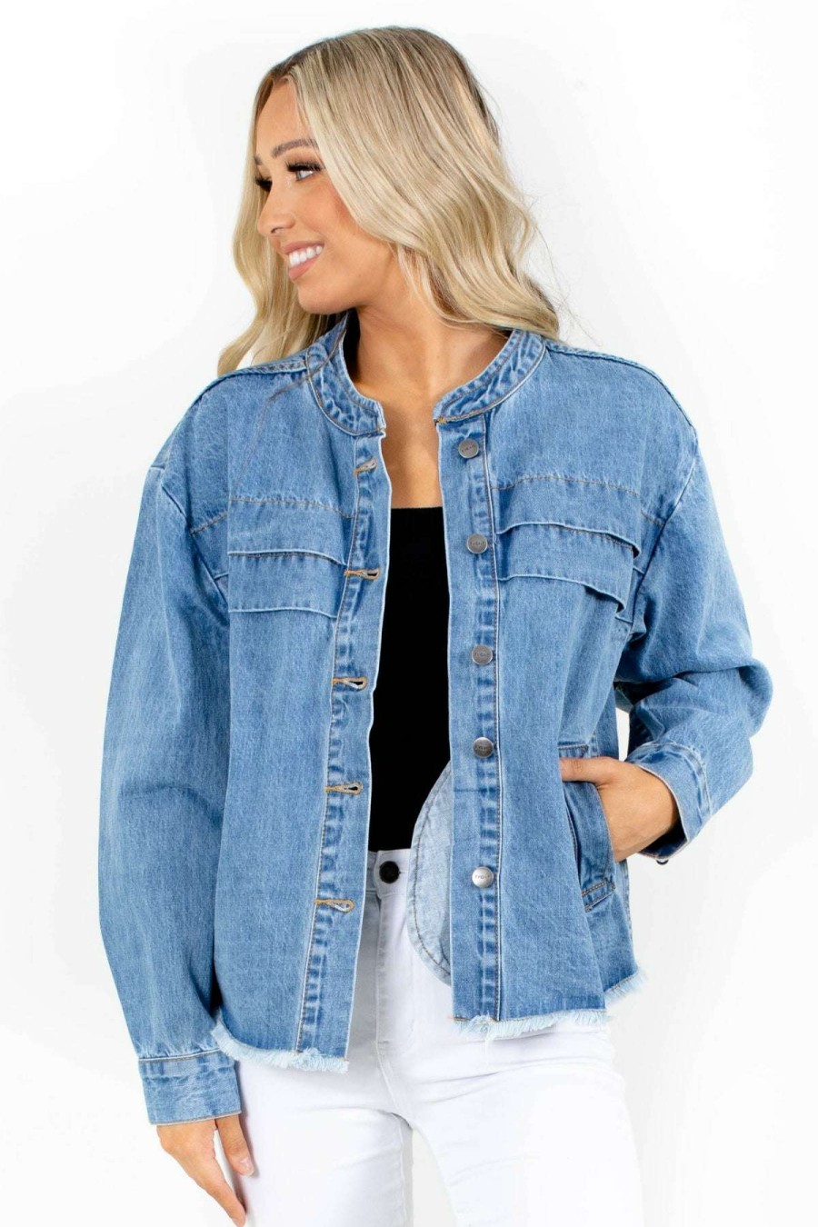 Jackets * | Coupon Blu Pepper Just Another Day Denim Jacket Blue