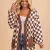 Cardigans * | Best Deal Mystyle Wholesale My Style Checkered Cardigan Brown