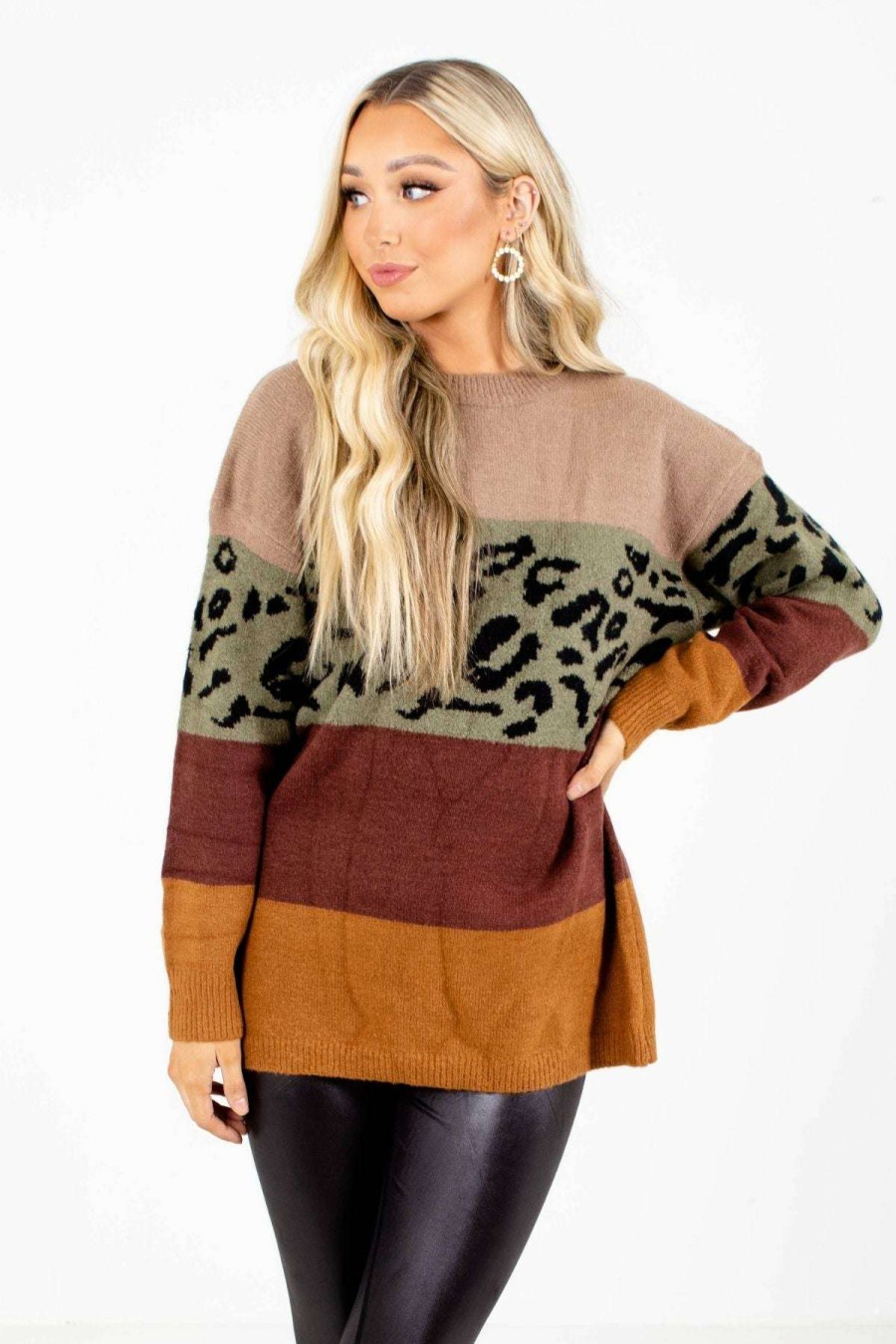 Sweaters * | Promo Lime N' Chili Get Loud Color Block Sweater Olive