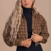 Jackets * | Deals Ijoah Caramel Latte Plaid Cropped Jacket