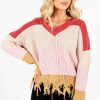 Sweaters * | Flash Sale Bella Ella Boutique Playful Hearts Pink Multi Striped Sweater