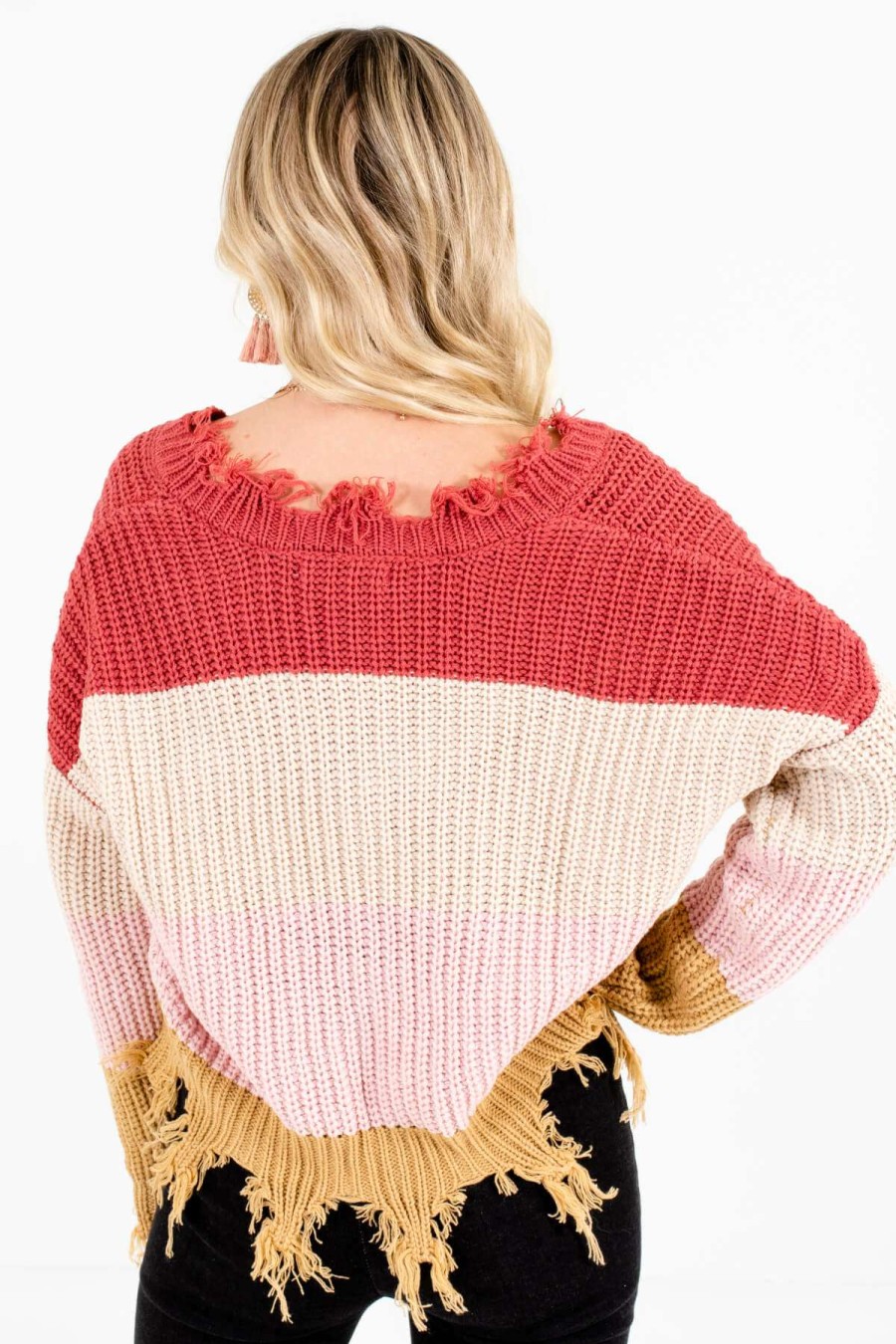 Sweaters * | Flash Sale Bella Ella Boutique Playful Hearts Pink Multi Striped Sweater