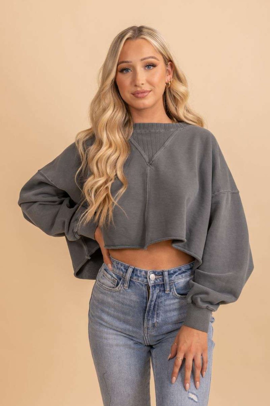 Sweaters * | Best Sale Wholesale Fashion Trends Keep Going Cropped Pullover Sweater Gray