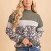 Sweaters * | Deals Hem & Thread Stay Focused Leopard Print Sweater Green