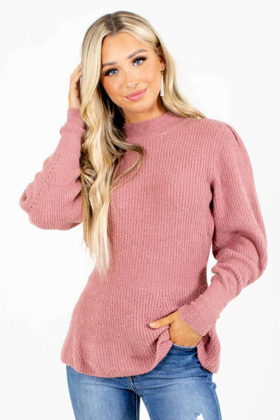 Sweaters * | Best Deal Love Tree / Style Melody Falling For You Puff Sleeve Sweater