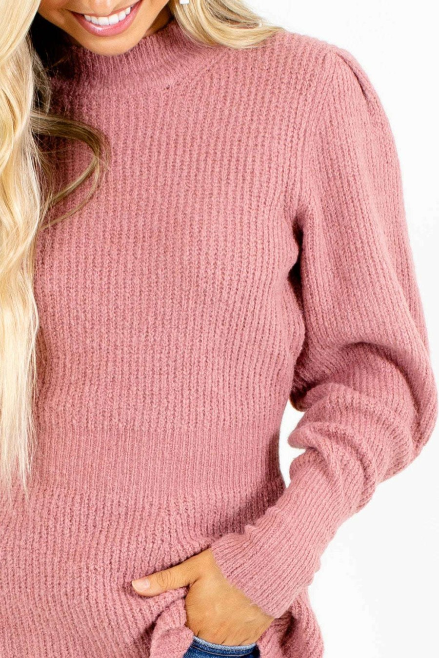 Sweaters * | Best Deal Love Tree / Style Melody Falling For You Puff Sleeve Sweater