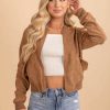 Jackets * | Best Deal Iris Beautiful Sunrise Corduroy Bomber Jacket Brown