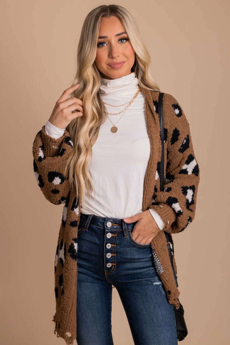 Cardigans * | Deals Very J Run Wild Leopard Print Cardigan