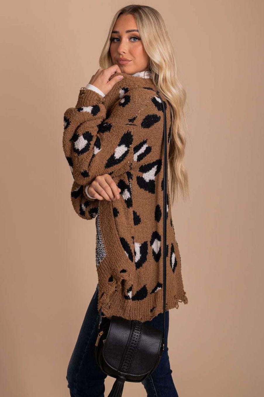 Cardigans * | Deals Very J Run Wild Leopard Print Cardigan