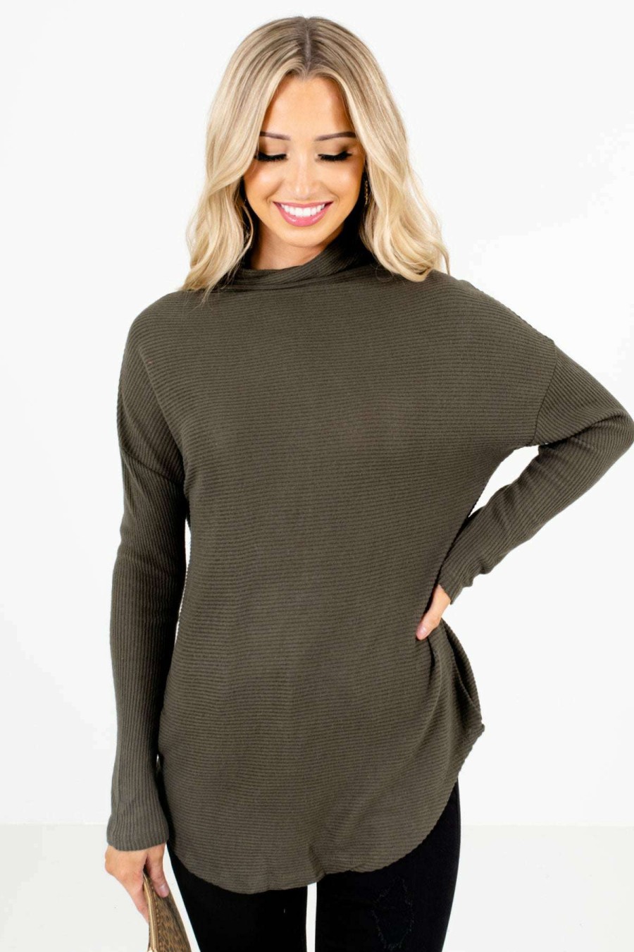 Sweaters * | Cheap Bella Ella Boutique Just My Type Dark Olive Sweater