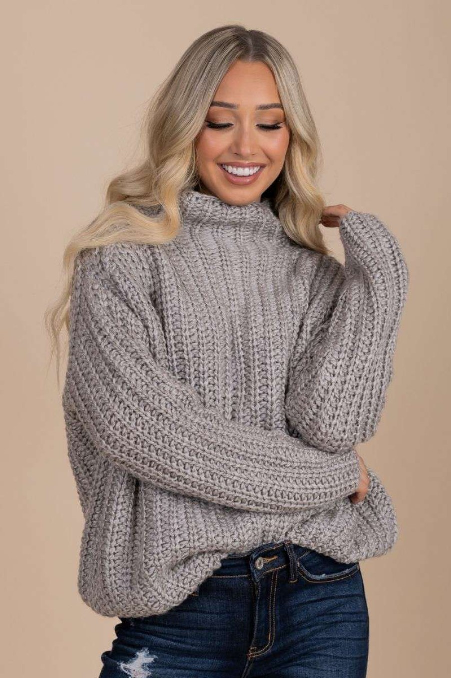 Sweaters * | Hot Sale Wholesale Fashion Trends Ultimate Comfort Knit Sweater Gray