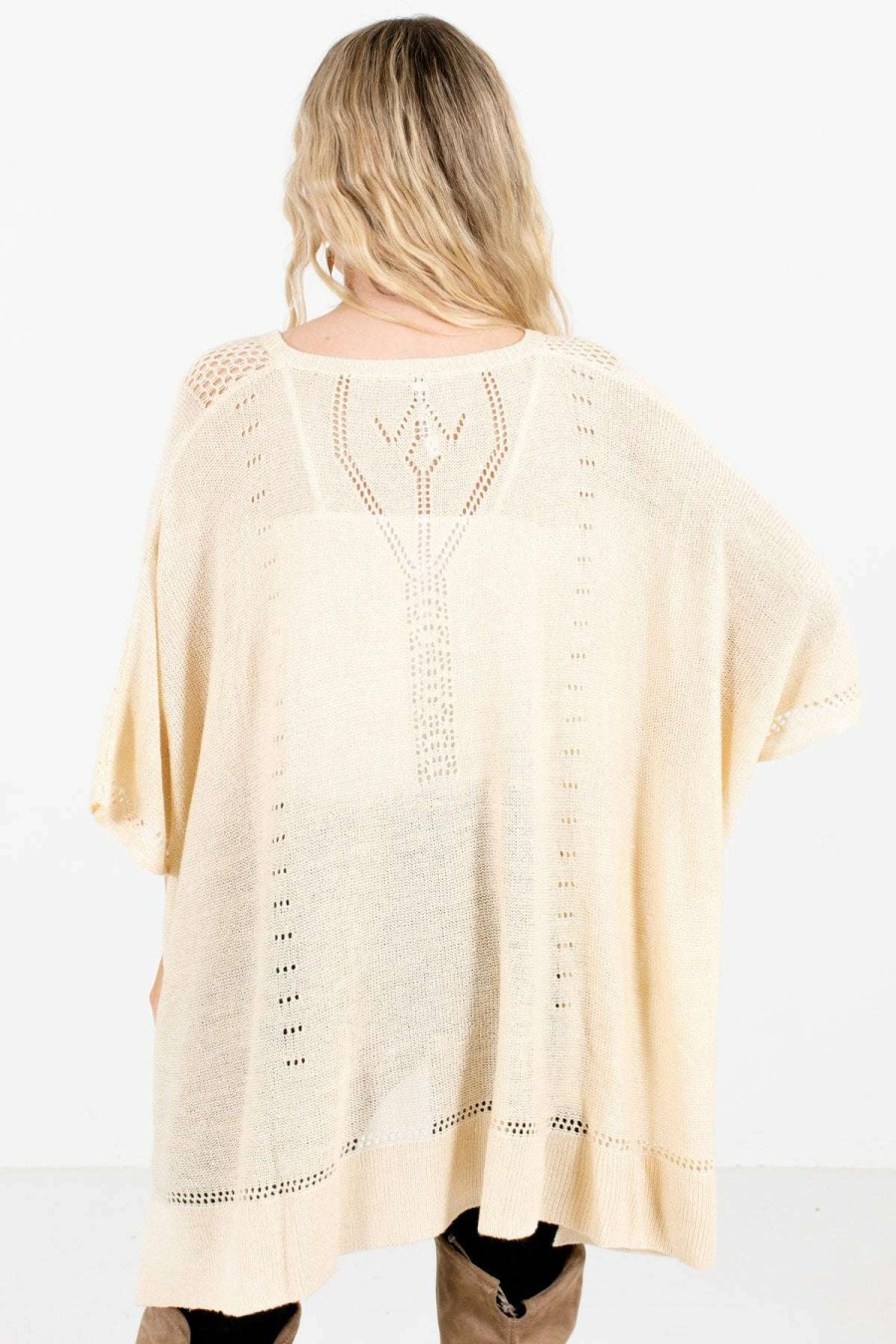 Sweaters * | Buy Bella Ella Boutique Joyful Heart Cream Sweater Poncho