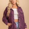 Jackets * | Discount Zenana Wild Berry Fleece Button Up Shacket Purple