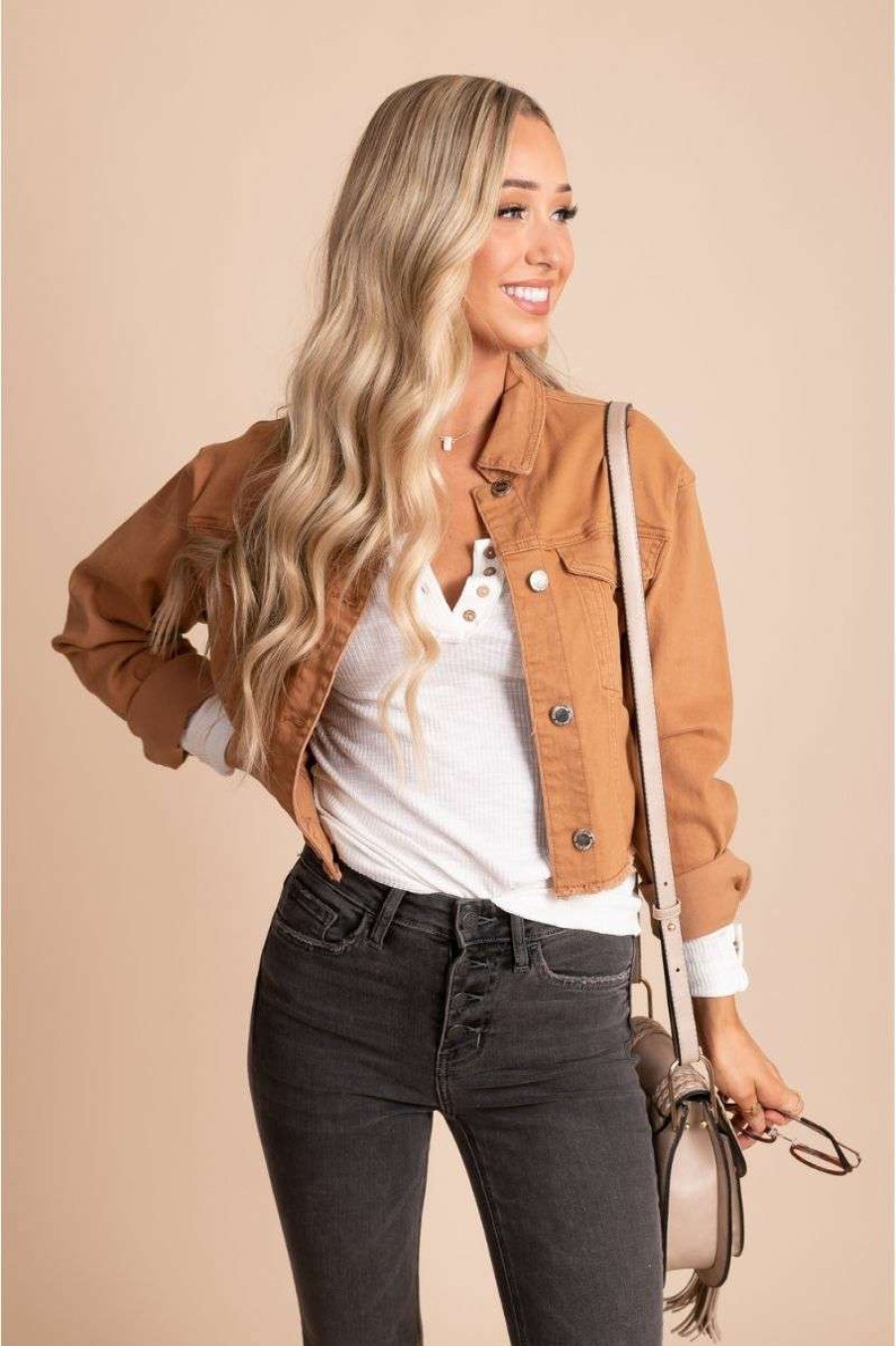 Jackets * | Deals Denim Boulevard Trendsetter Distressed Utility Jacket Light Brown