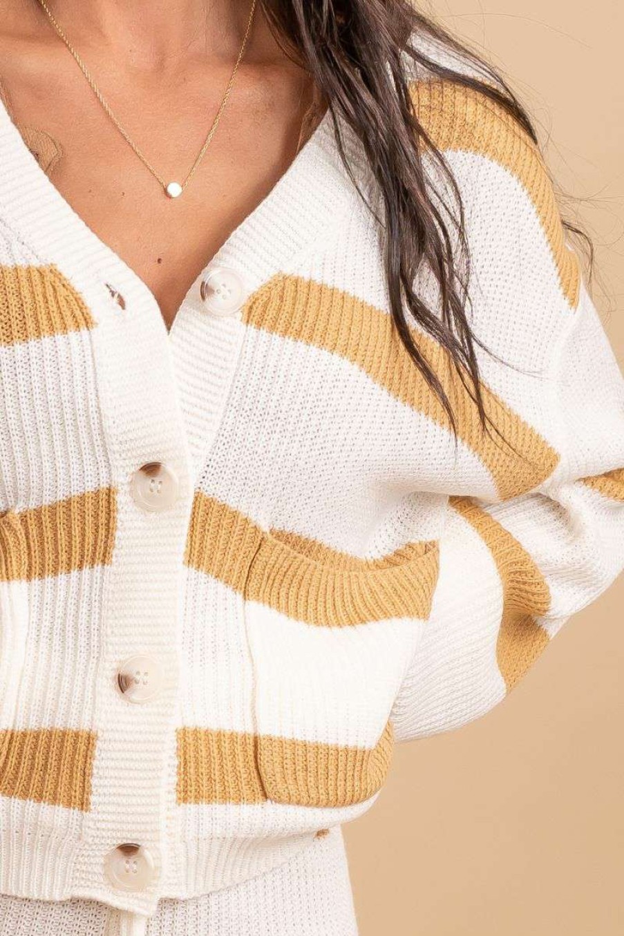 Sweaters * | Best Deal Blu Pepper Begin Now Striped Sweater Set Yellow