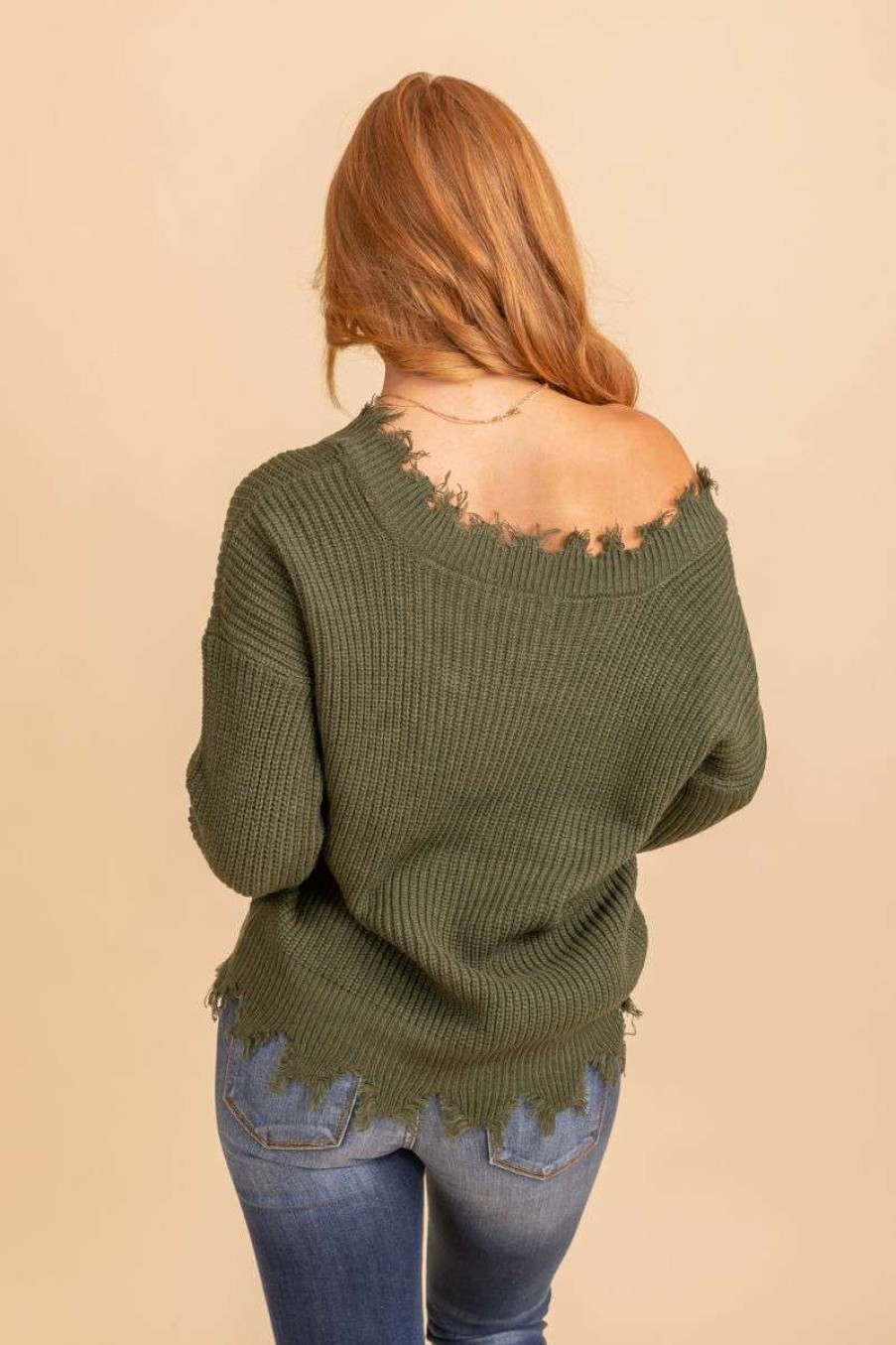 Sweaters * | Deals Zenana Autumn Moon Distressed Sweater