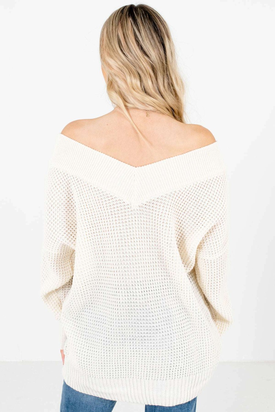 Sweaters * | Best Reviews Of Zenana Back In Town Cream Knit Sweater