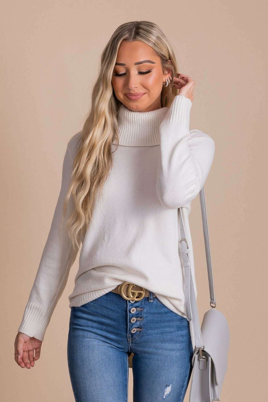 Sweaters * | Best Reviews Of Sob Clothing All Cozy Cowl Neck Sweater Off White