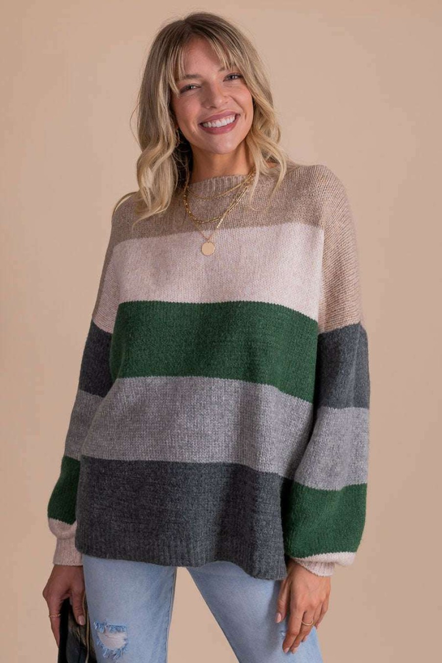 Sweaters * | Best Deal Listicle Lazy Days Striped Long Sleeve Pullover Gray