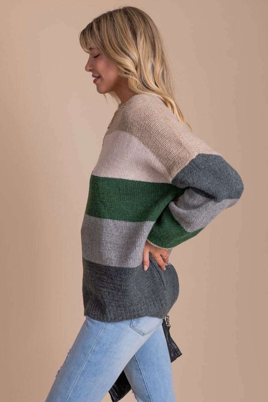 Sweaters * | Best Deal Listicle Lazy Days Striped Long Sleeve Pullover Gray