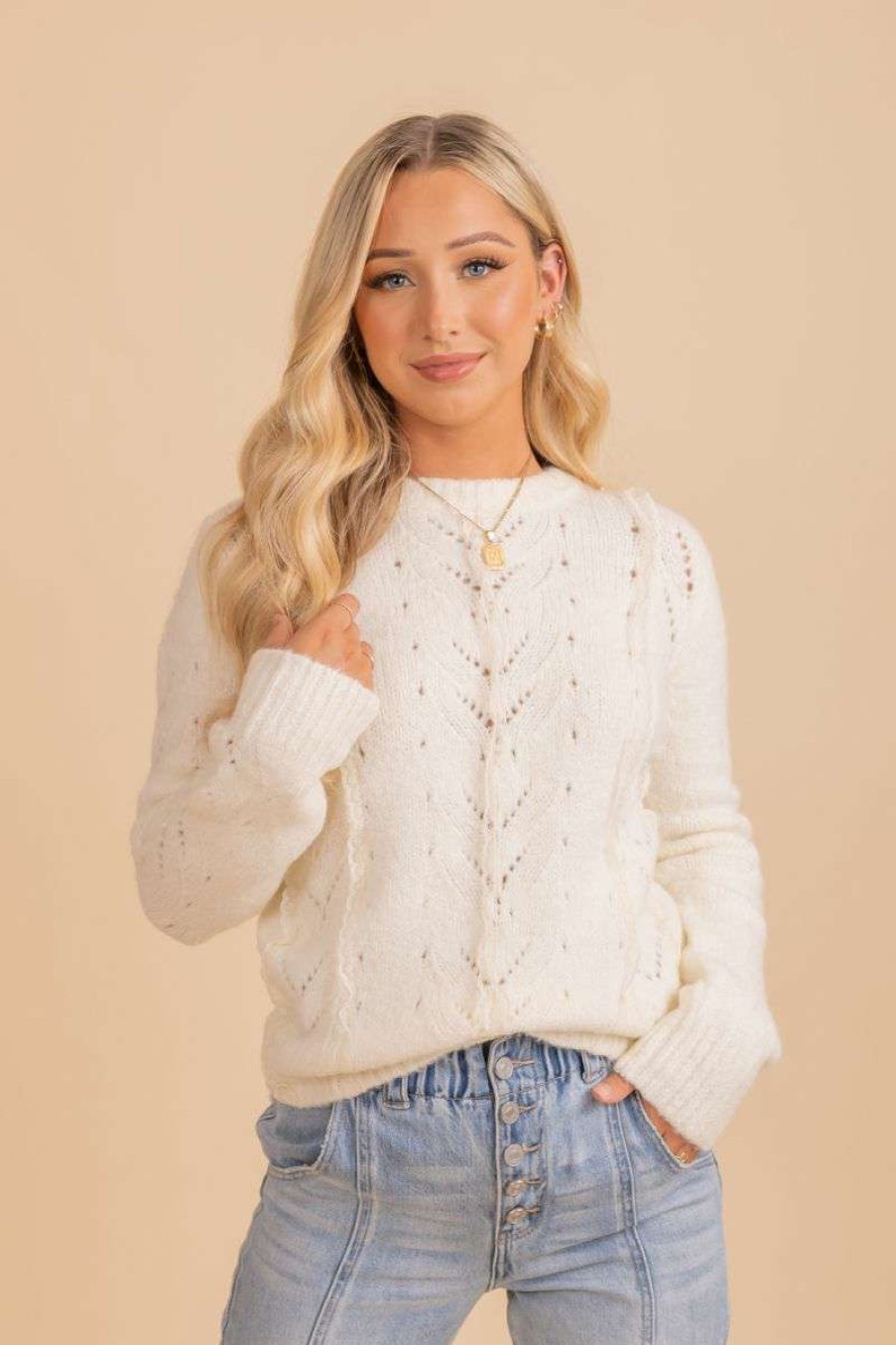 Sweaters * | Buy Wholesale Fashion Trends Loving More Lace Knit Sweater White