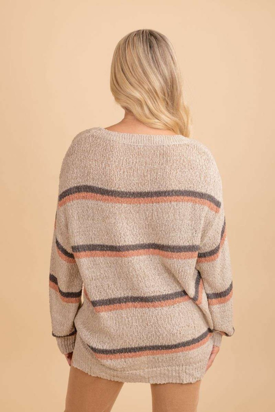 Sweaters * | Deals Miracle Progress Not Perfection Striped Sweater Gray