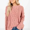 Sweaters * | Cheap Bella Ella Boutique Admire Me Coral Cable Knit Sweater