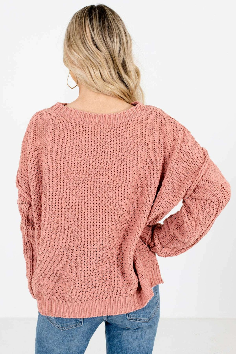 Sweaters * | Cheap Bella Ella Boutique Admire Me Coral Cable Knit Sweater