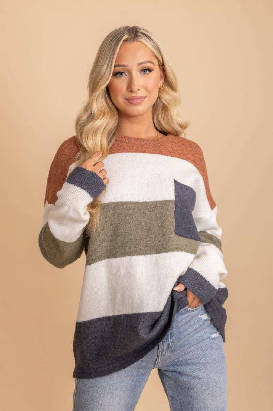 Sweaters * | Brand New Jodifl Cuddle Up Striped Knit Sweater Off White