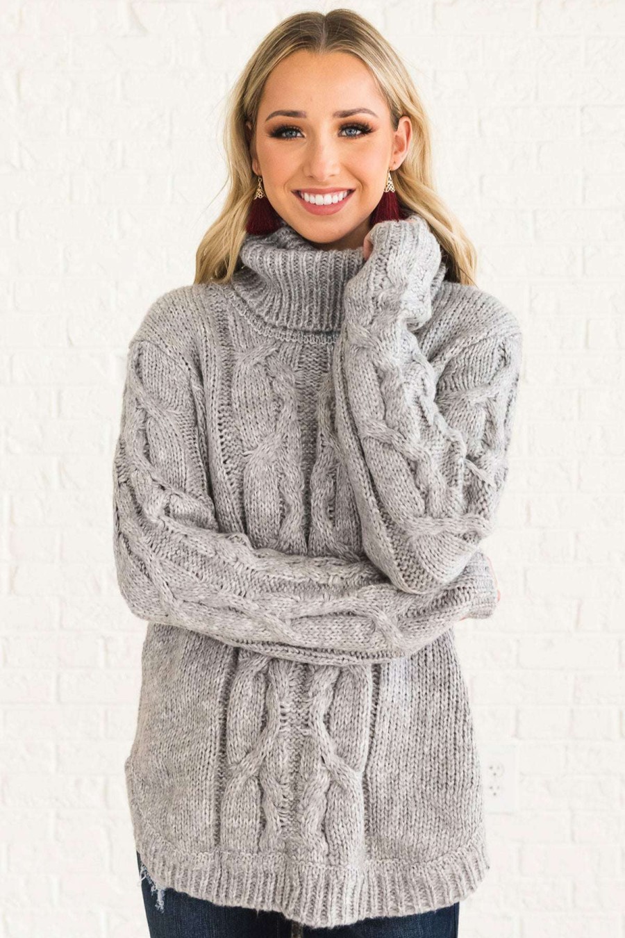 Sweaters * | Coupon Almost Nothing Into My Arms Cable Knit Sweater Gray