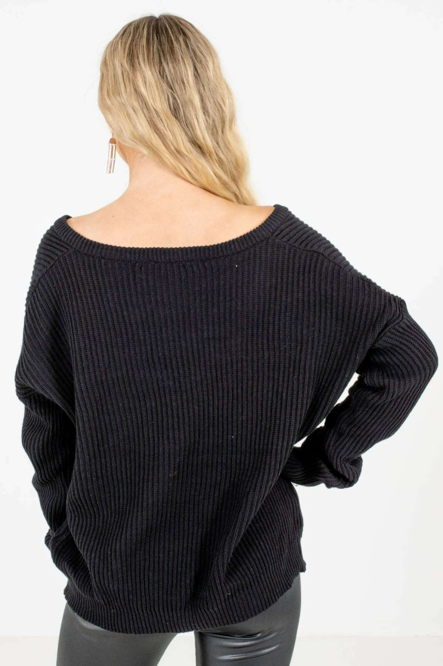 Sweaters * | Best Pirce Bella Ella Boutique My Favorite Black Knit Sweater