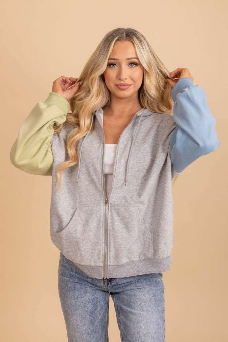 Jackets * | Deals Stylish Wholesale Be The Unique One Color Block Jacket Gray