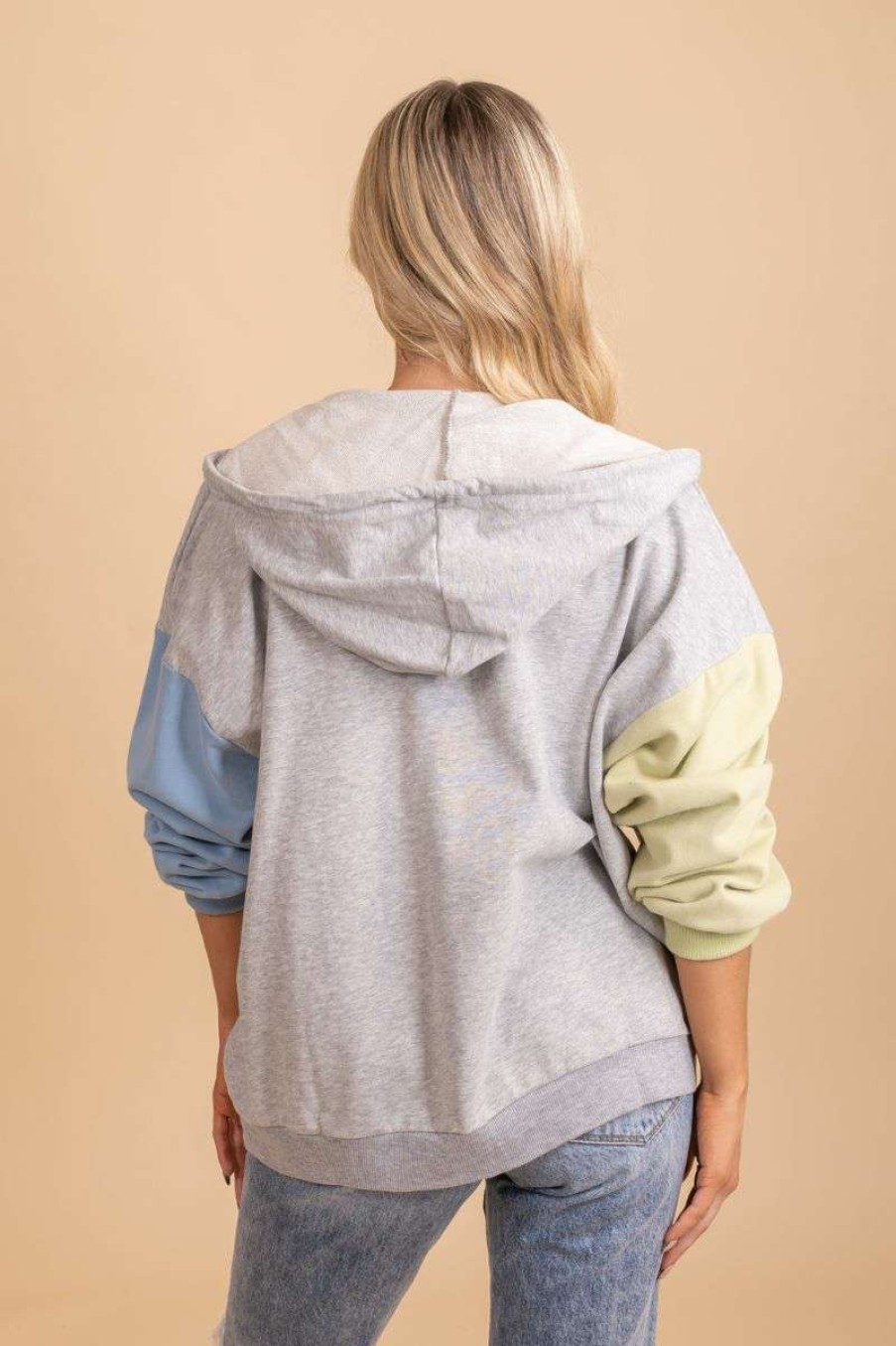 Jackets * | Deals Stylish Wholesale Be The Unique One Color Block Jacket Gray